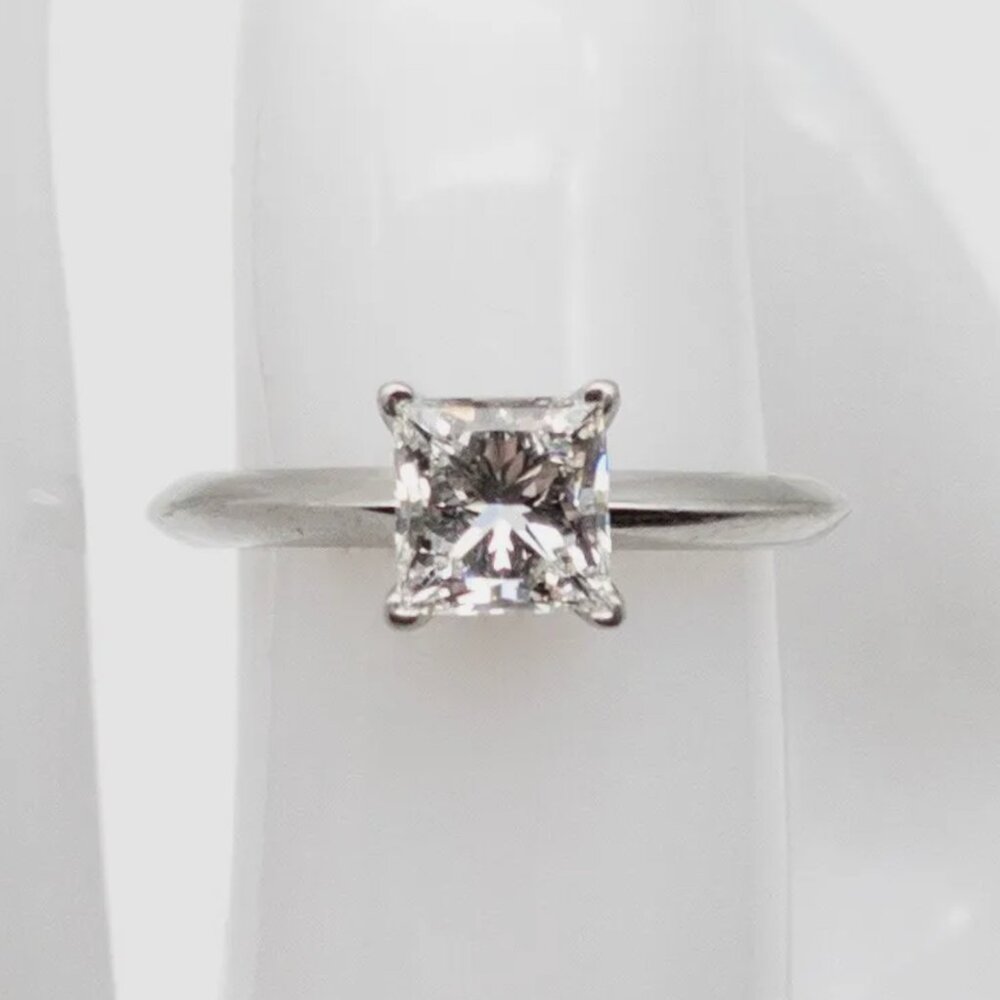 TIFFANY & CO PRINCESS CUT DIAMOND 1CT+ WEDDING RING WITH BOX AND PAPER